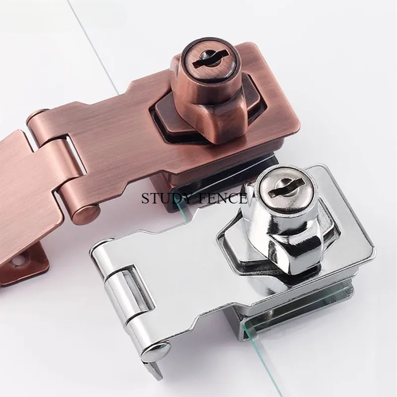 Furniture Hardware Stores - 非パンチガラスドアロックストアキャビネットロック家庭用亜鉛合金ロックバックルキー付き家具ハードウェアアクセサリー