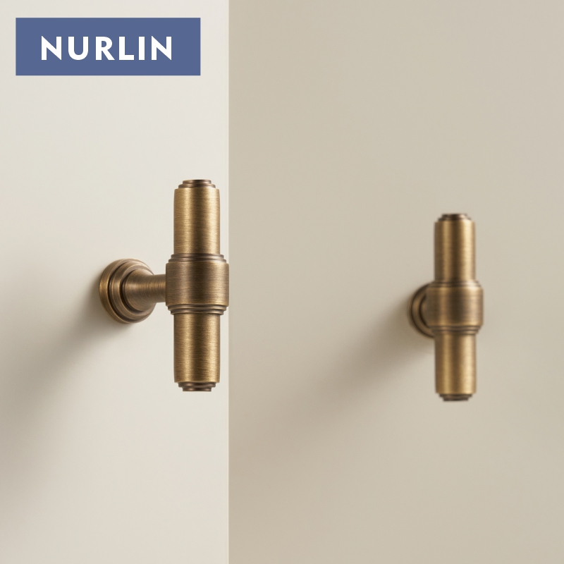 Furniture Hardware Pulls - Nurlin ソリッドブラスフレンチレトロアンティークブロンズキッチンキャビネットドア引き出しノブワードローブハンドル T バー