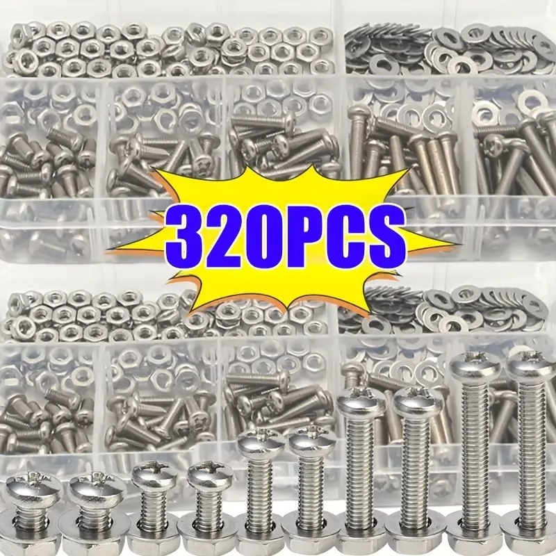 320個の六角ナットとボルトセットM2-M5耐久性のあるユニ - Furniture Hardware Repair のレビューと価格