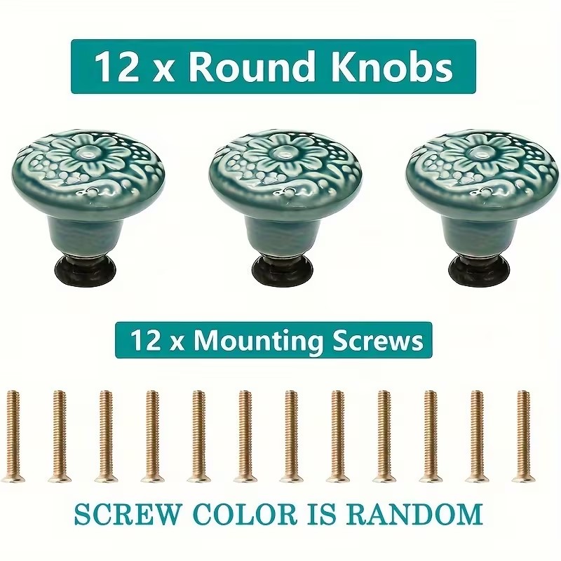 12個のセラミック製キャビネットノブ、花柄デザイン、耐久性の - Furniture Hardware Pulls のレビューと価格